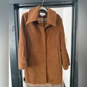Women’s Hilary Radley Brown Wool Long Swing Coat, 14